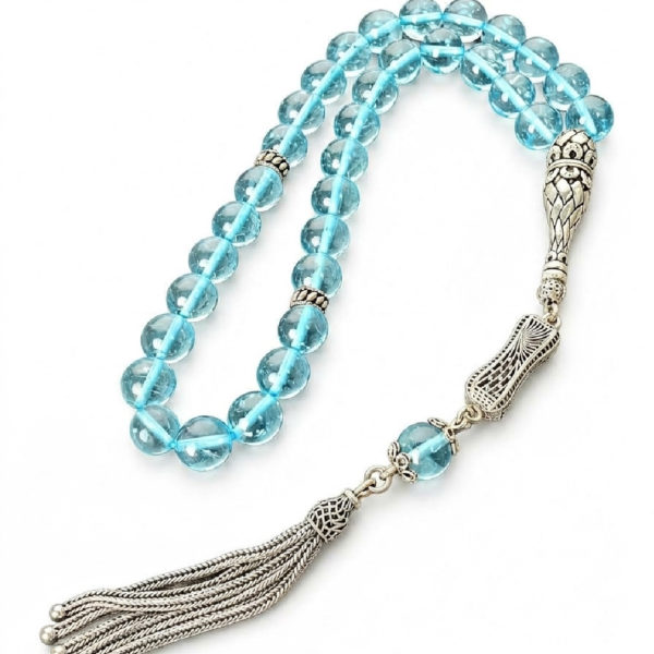 مسبحة حجر التوباز الأزرق (Blue Topaz) الشفاف